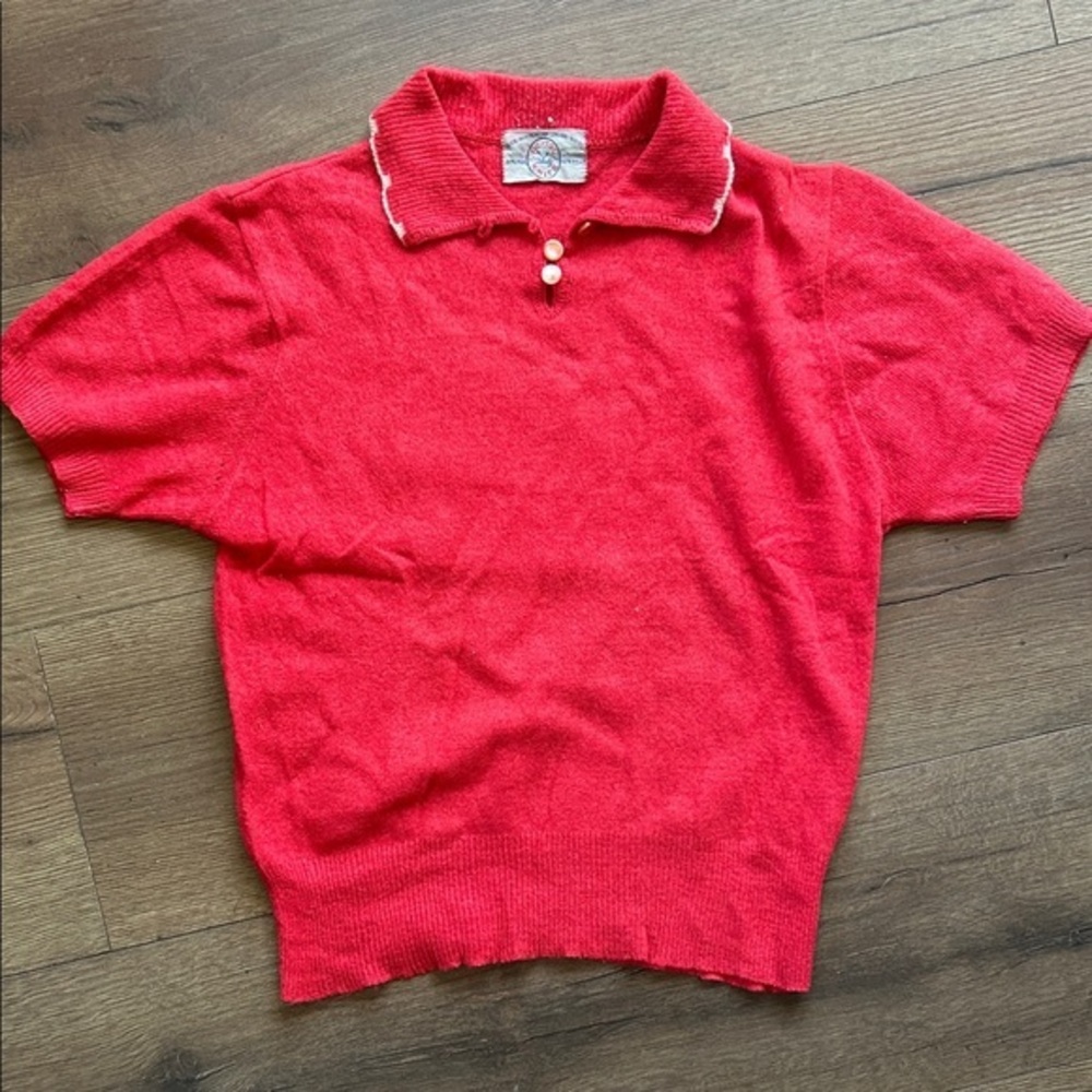 Tic Toc Knits Australian Wool Vintage Red Short Sleeve Polo Sweater !! XS